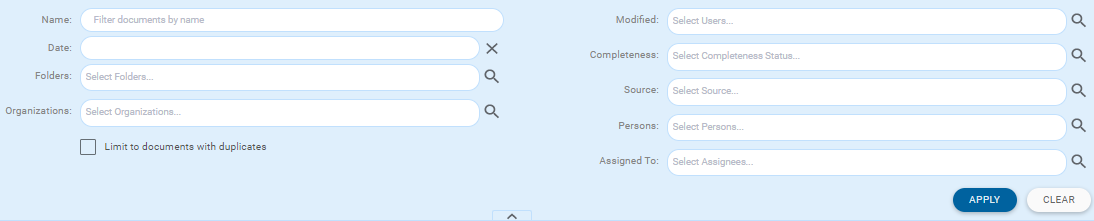Document Queue filter panel